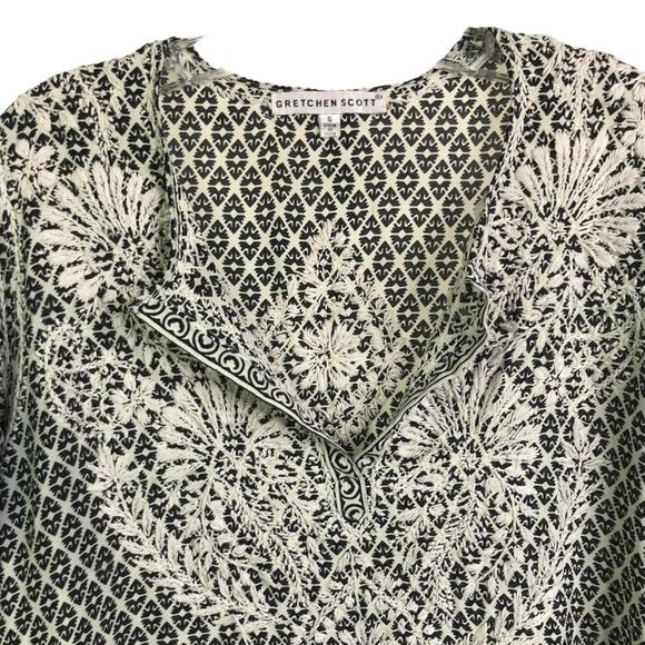 Gretchen‎ Scott Embroidered Tunic Boho Top Black White Floral Caftan Coverup S - Picture 4 of 12